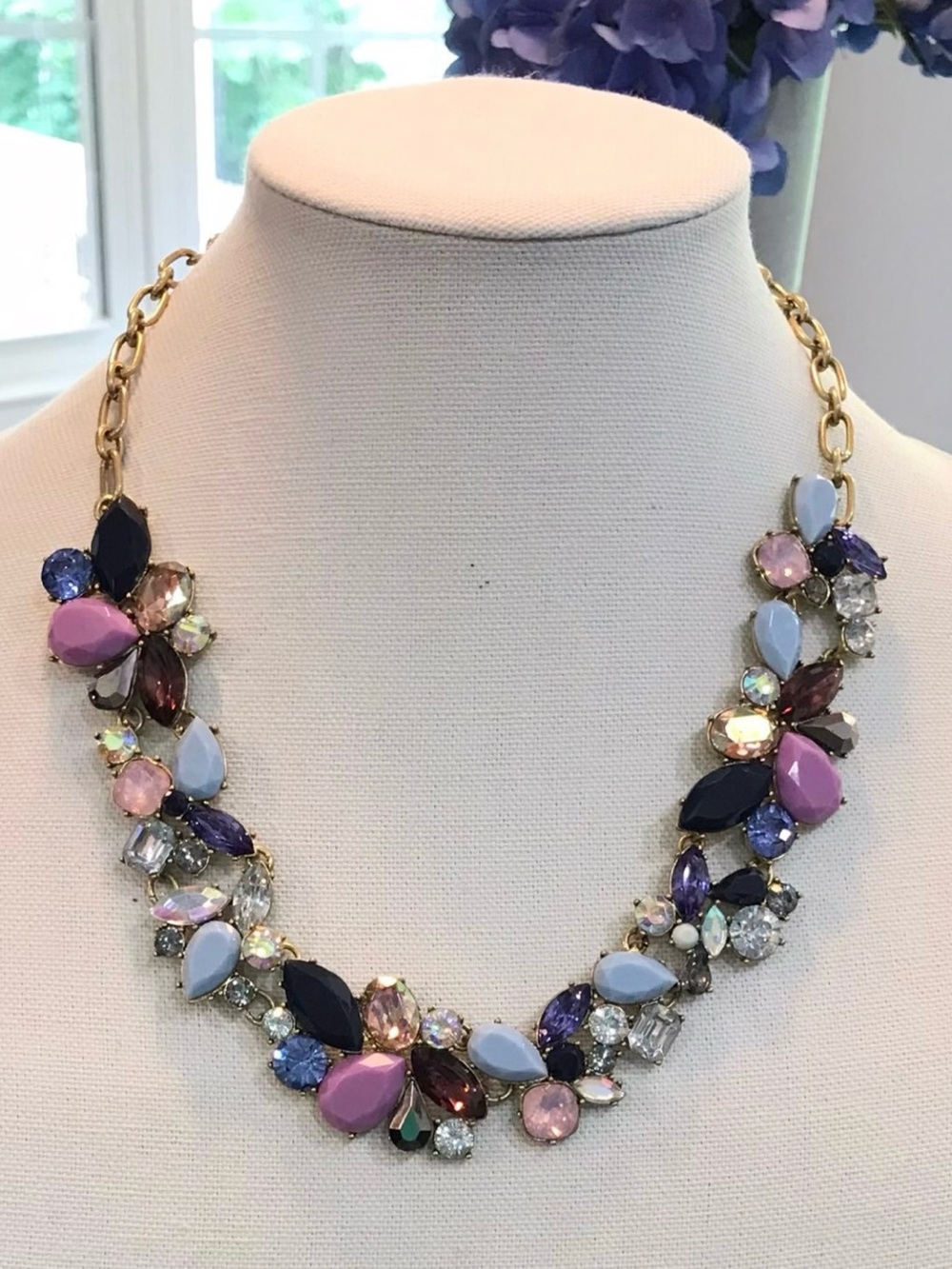 J Crew Cluster Statement Necklace Lavender Blue Crystal - NEW